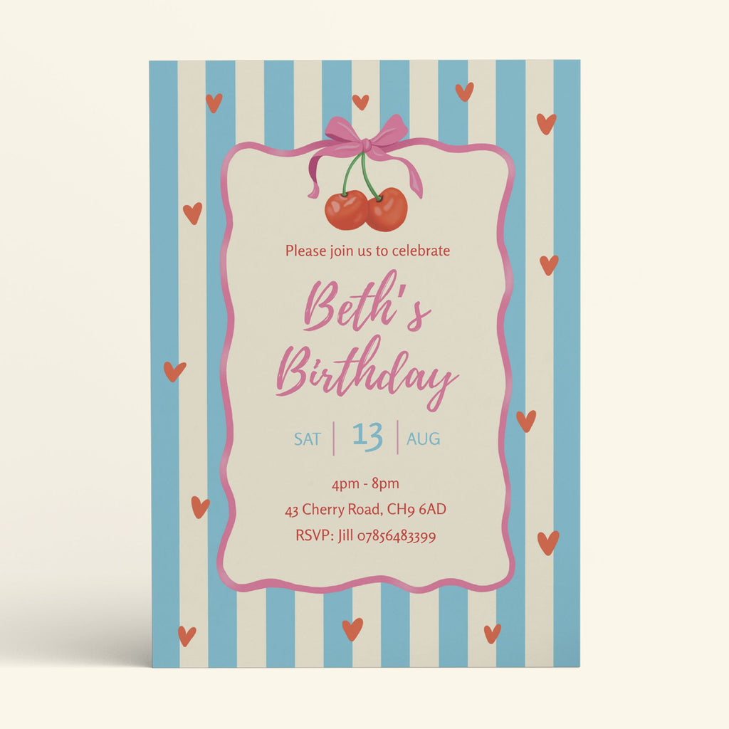Cherry Party Invite - Editable Canva Template