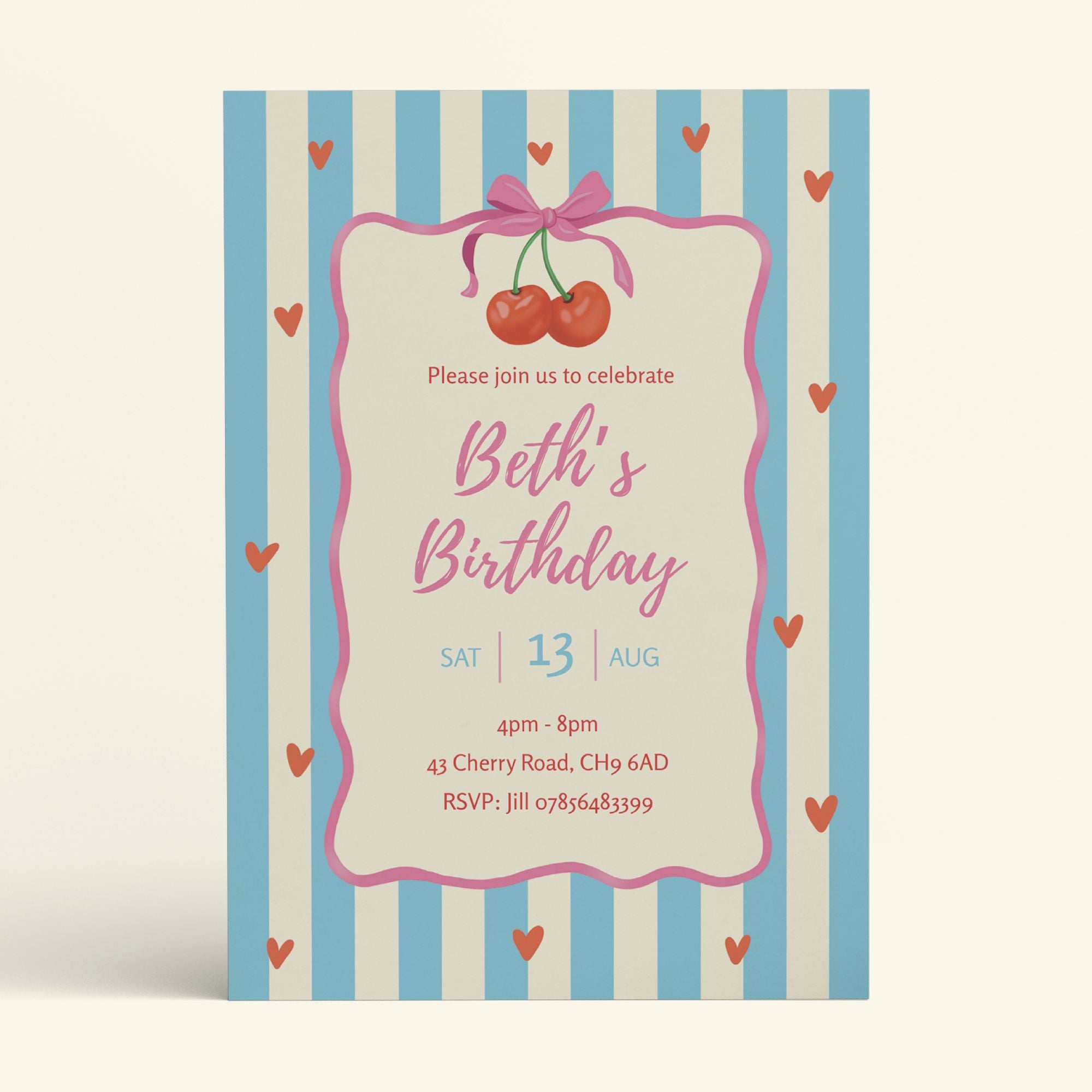 Cherry Party Invite - Editable Canva Template
