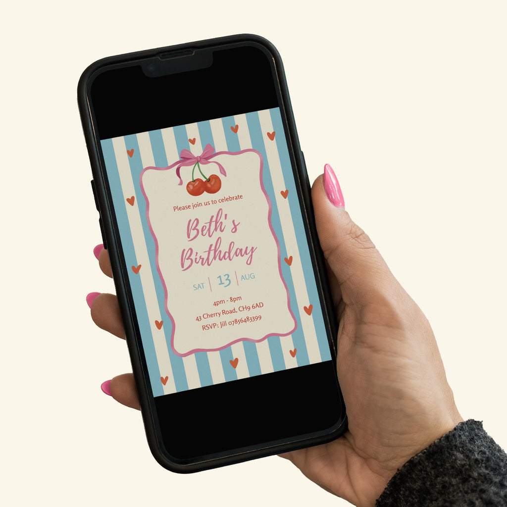 Cherry Party Invite - Editable Canva Template