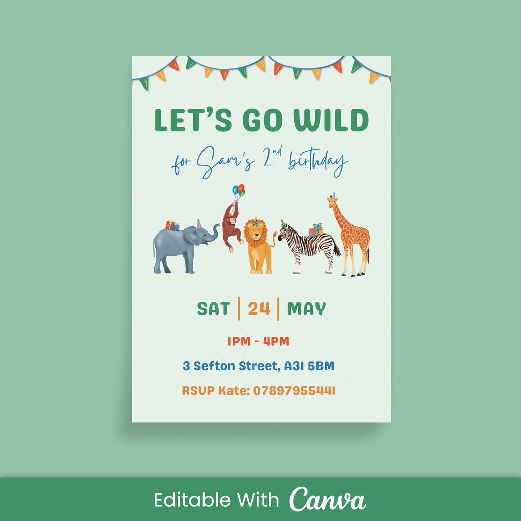 Go Wild Birthday Invitation - Editable Canva Template