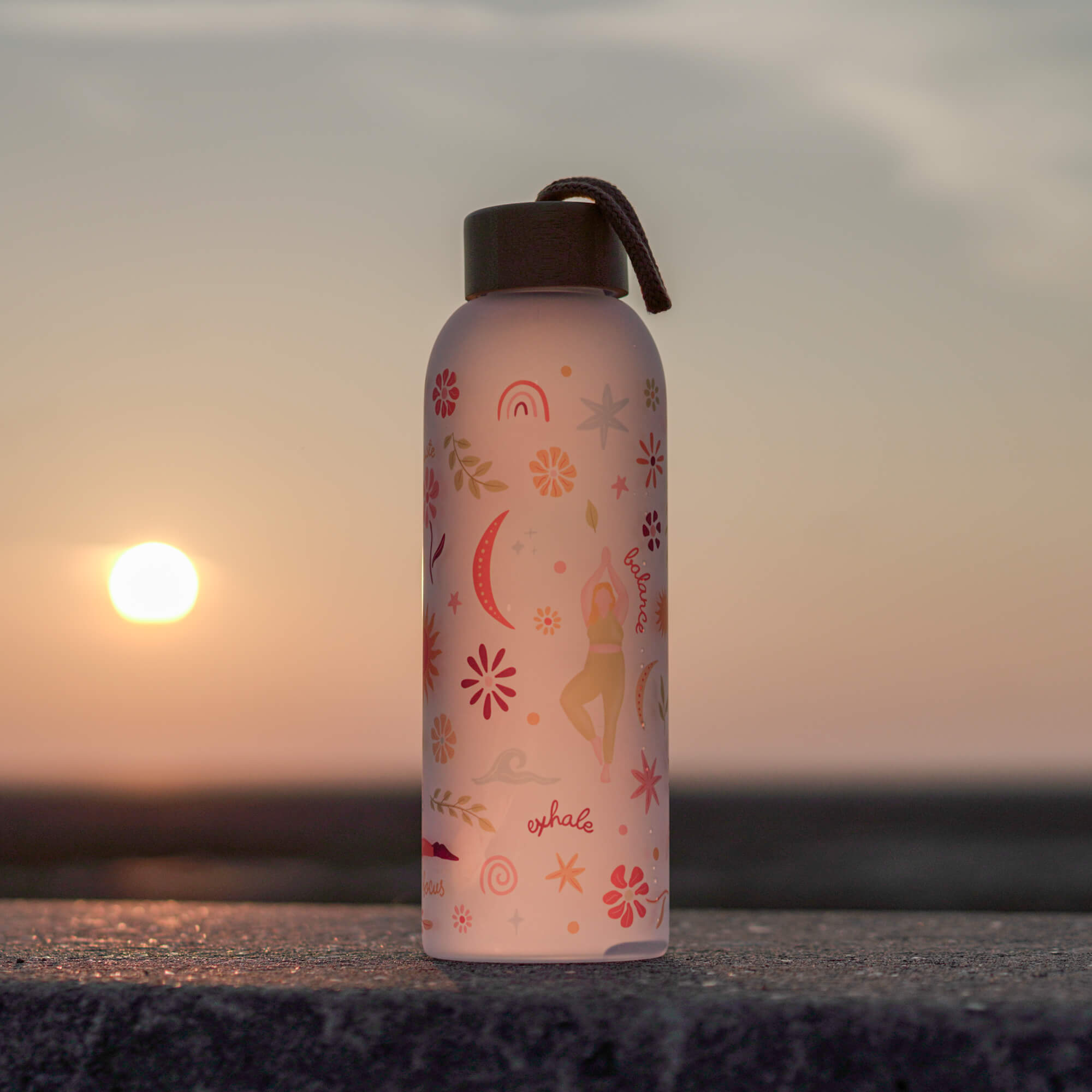 Yoga Girly Glass Water Bottle