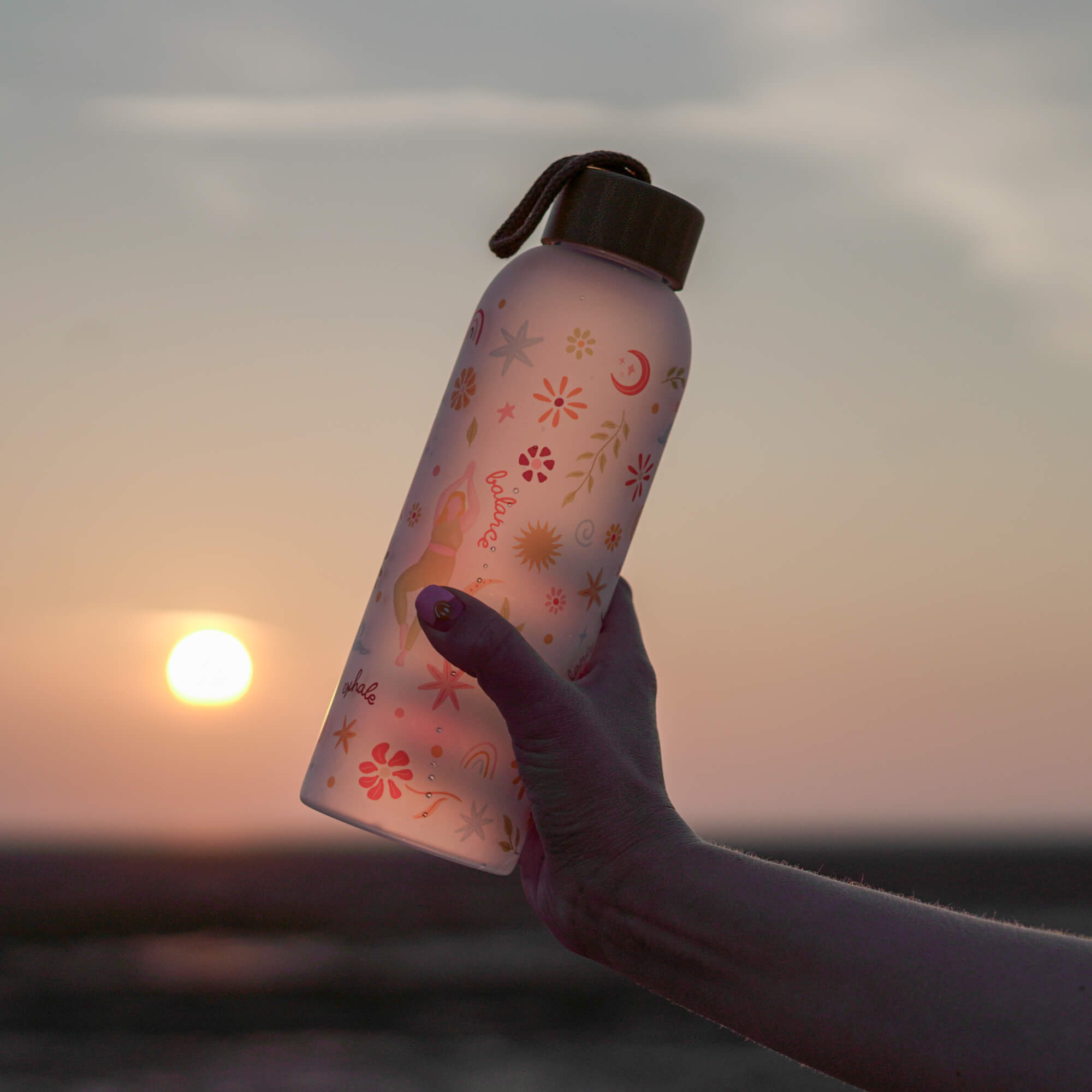 Yoga Girly Glass Water Bottle