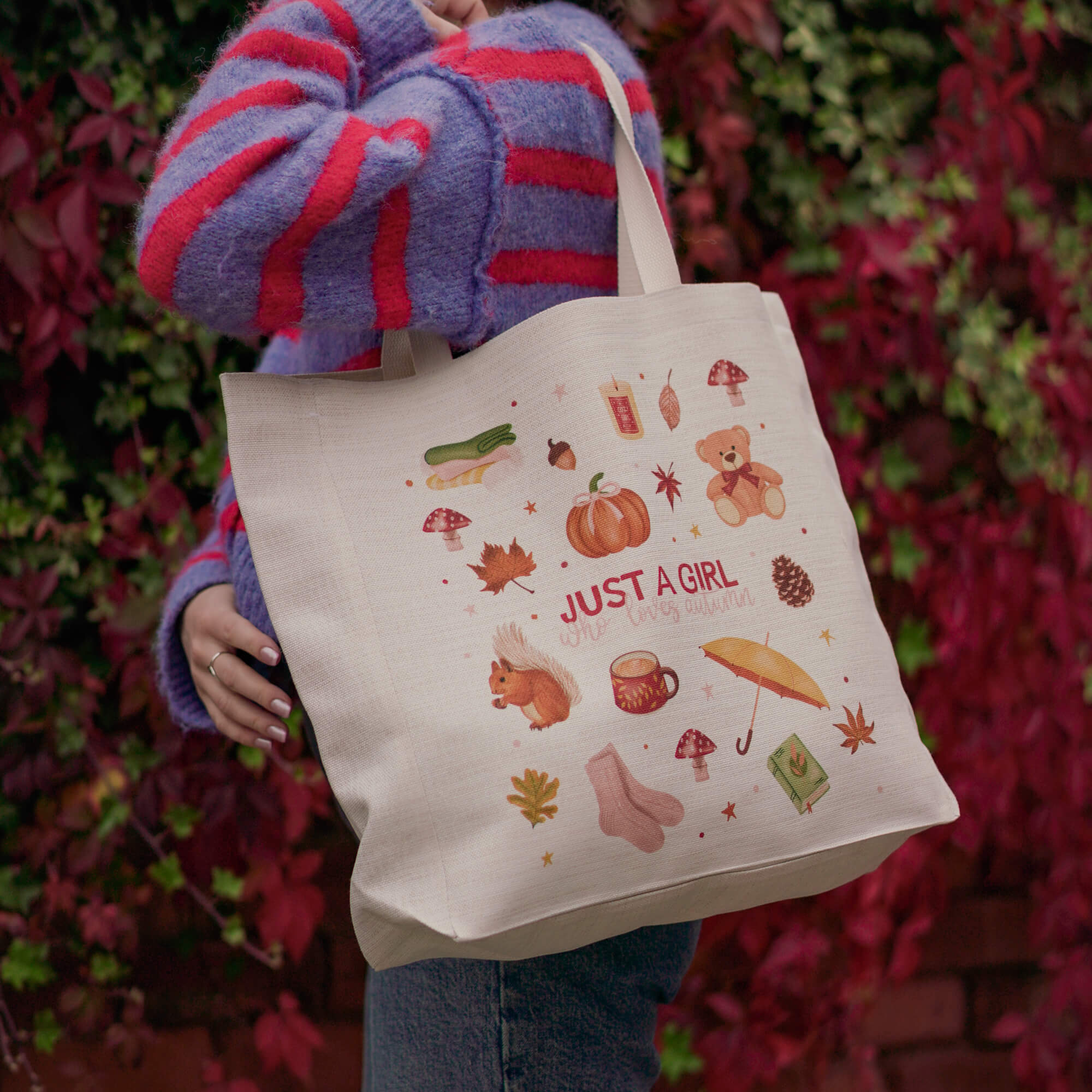 Just A Girl Who Loves Autumn Large Linen Tote Bag