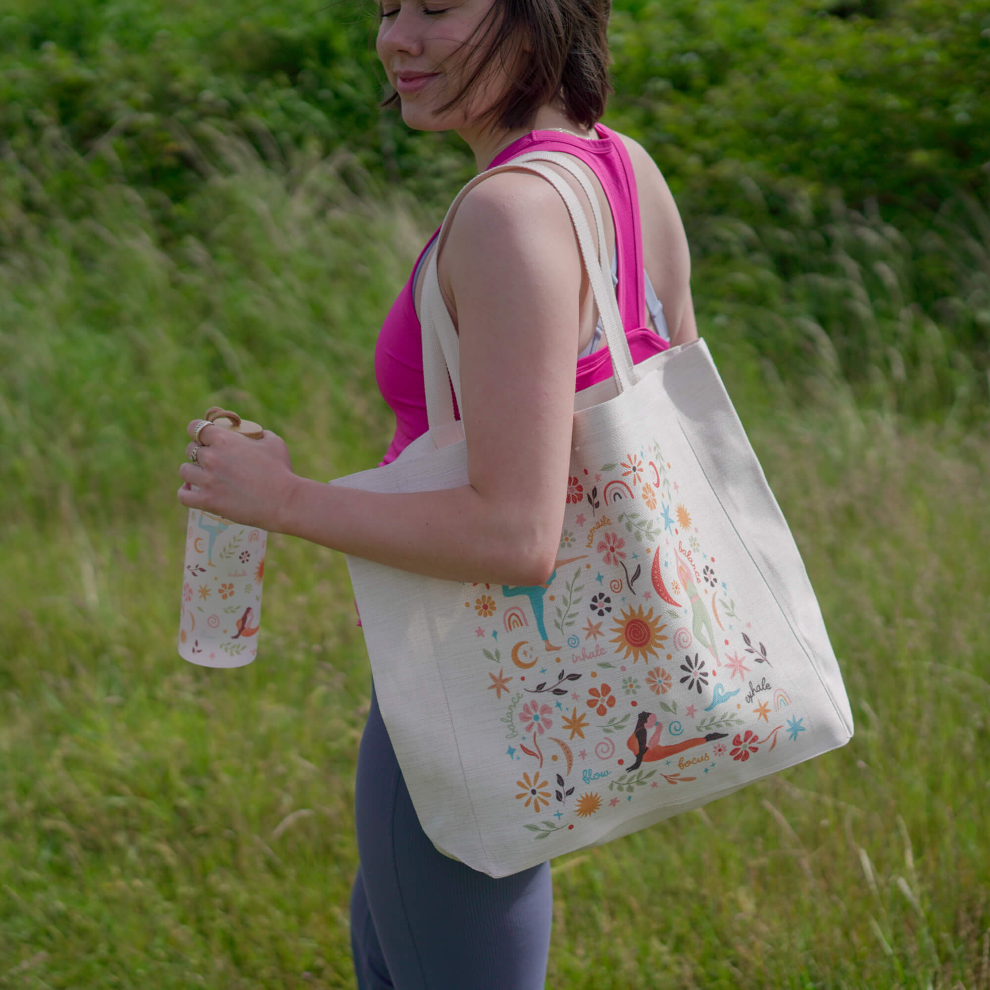 Yoga Girly Large Linen Tote Bag