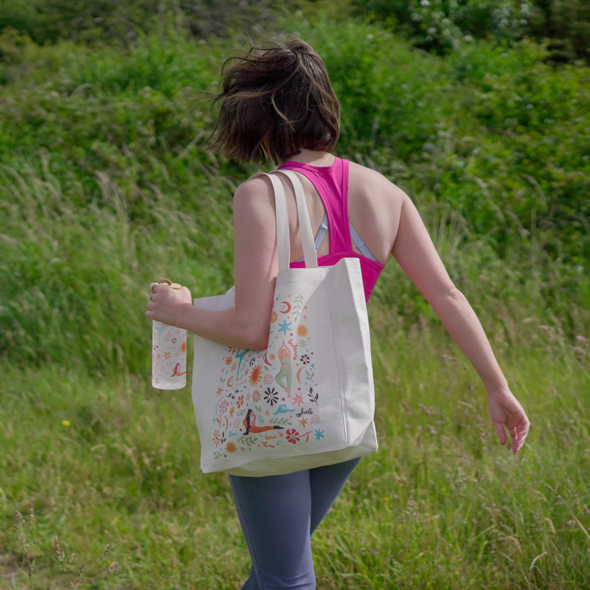 Yoga Girly Large Linen Tote Bag