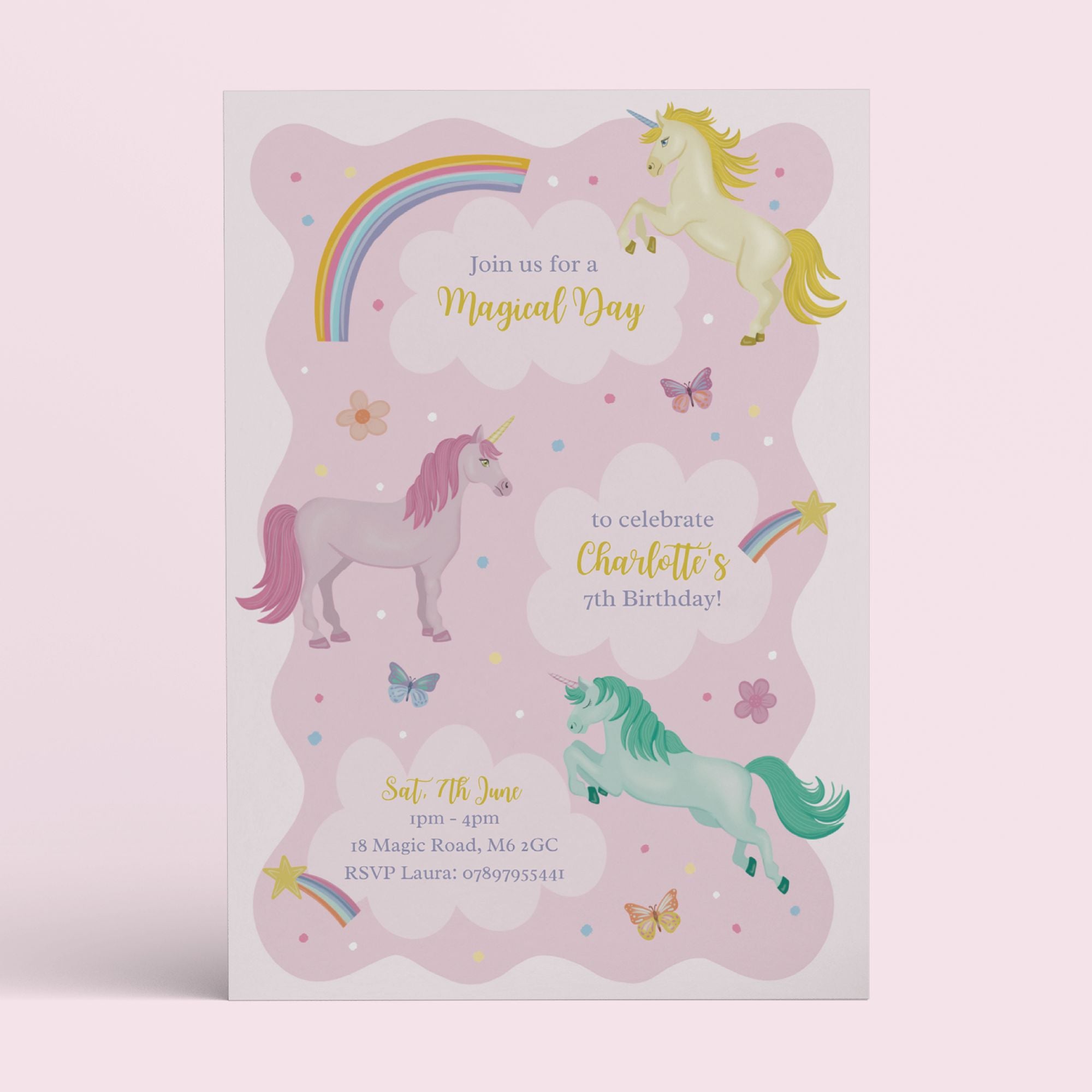 Magical Unicorns Birthday Invitation - Editable Canva Template