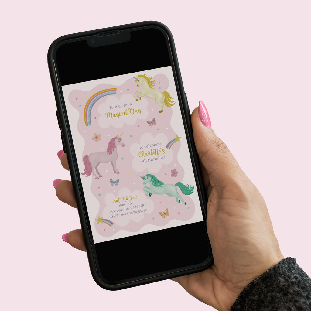 Magical Unicorns Birthday Invitation - Editable Canva Template