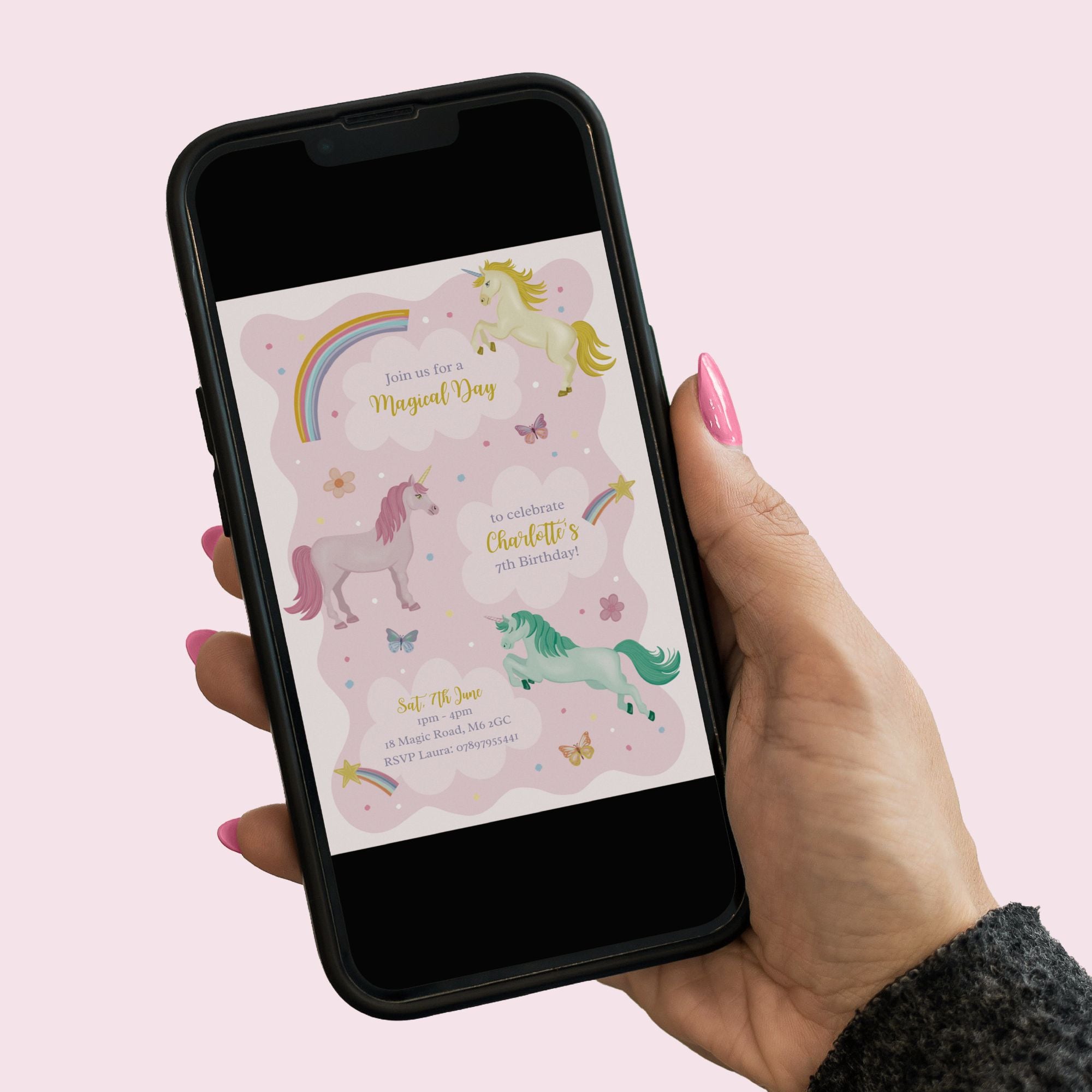 Magical Unicorns Birthday Invitation - Editable Canva Template