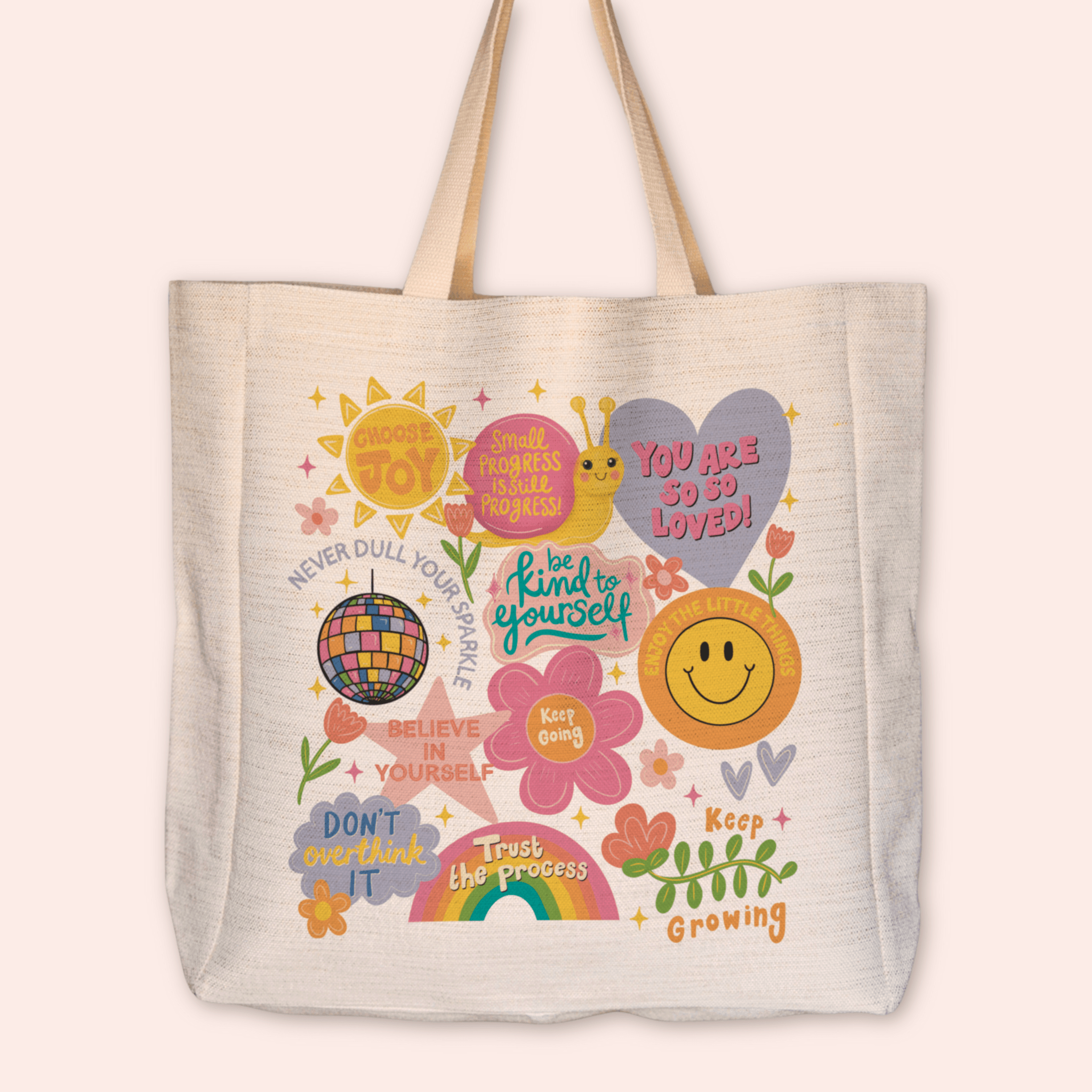 Positive Affirmations Large Linen Tote Bag