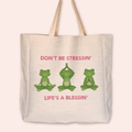 Don't Be Stressin' Large Linen Tote Bag