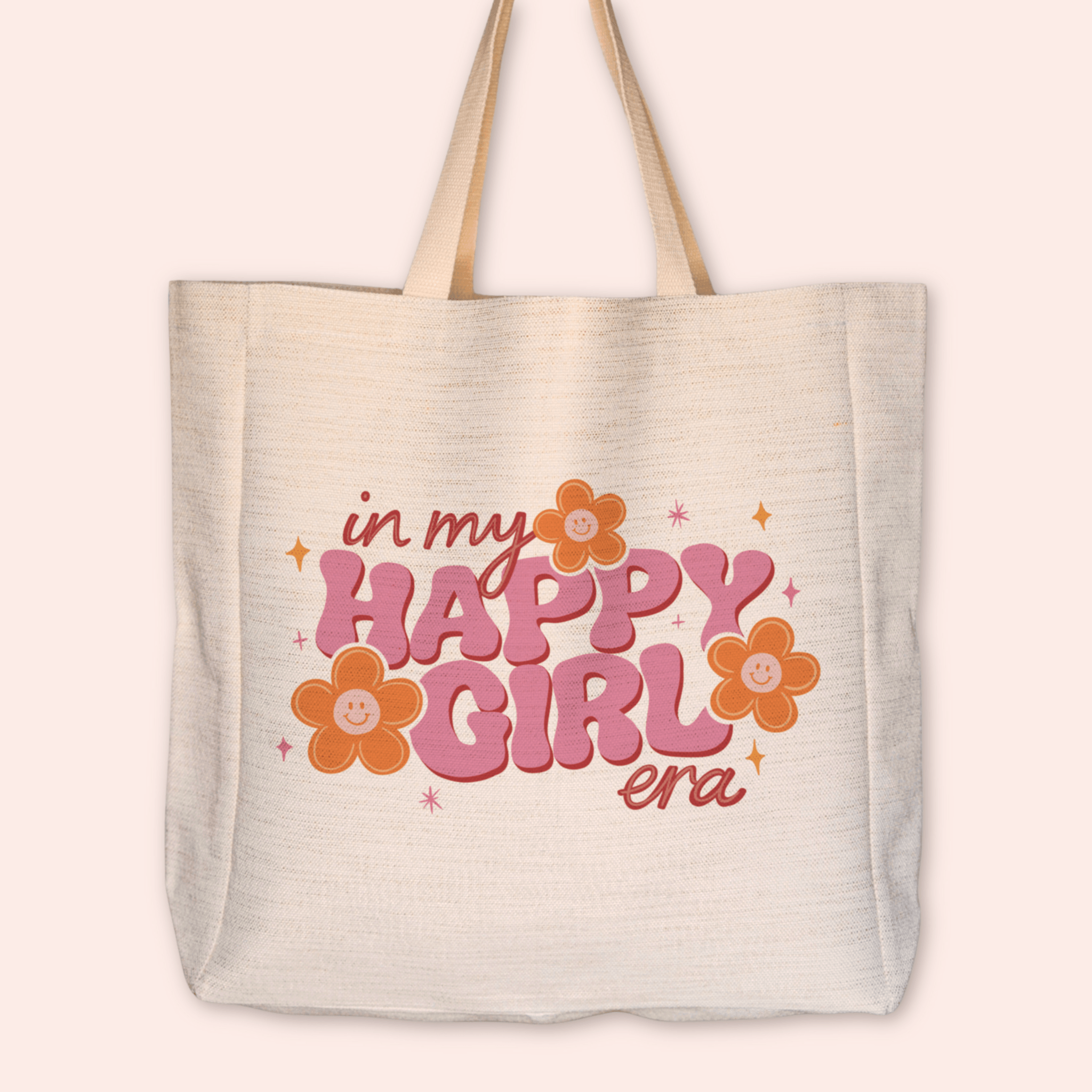 Happy Girl Era Large Linen Tote Bag