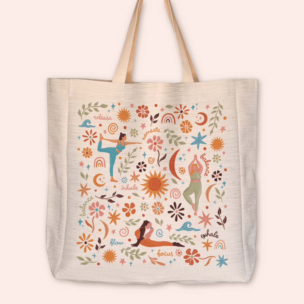 Yoga Girly Large Linen Tote Bag