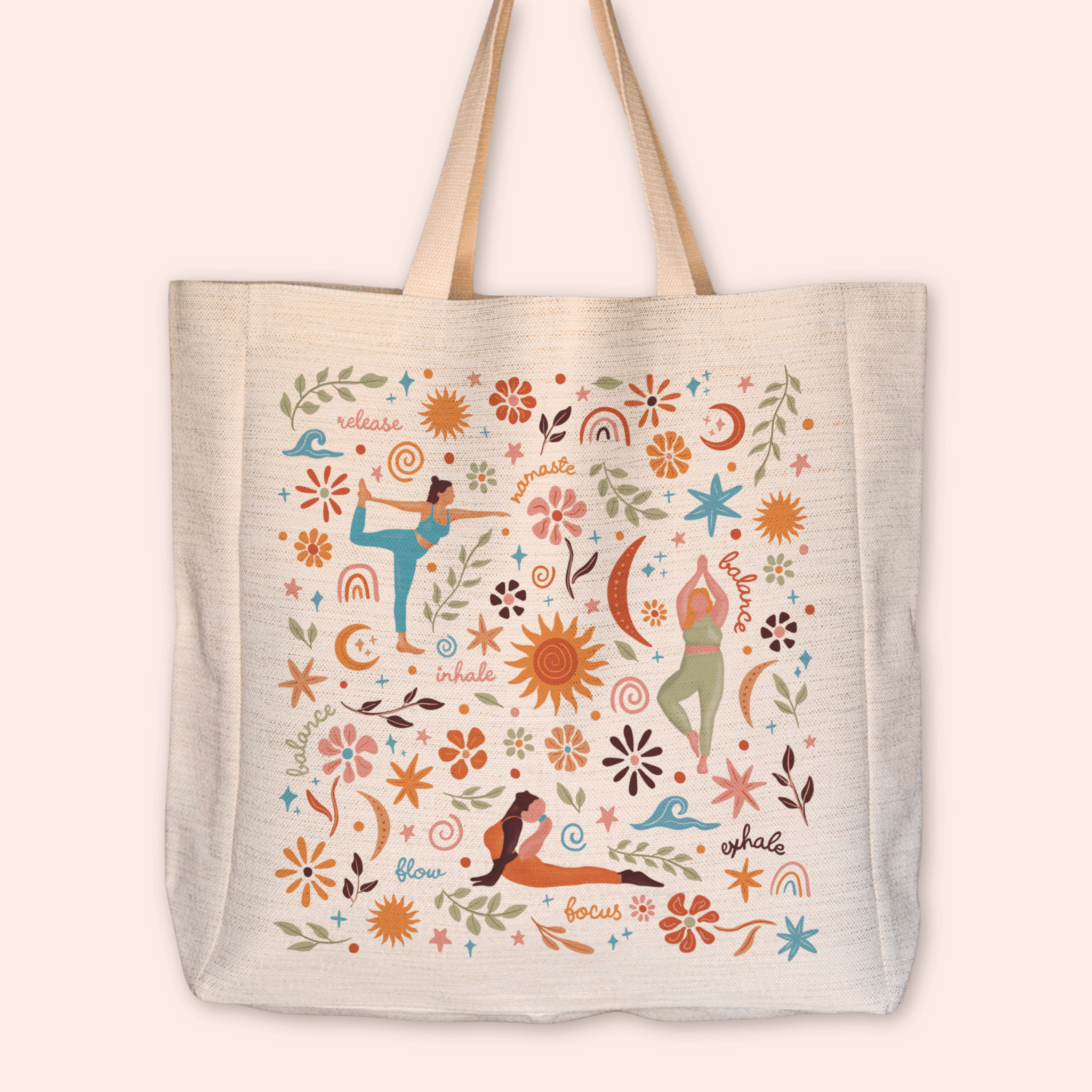 Yoga Girly Large Linen Tote Bag