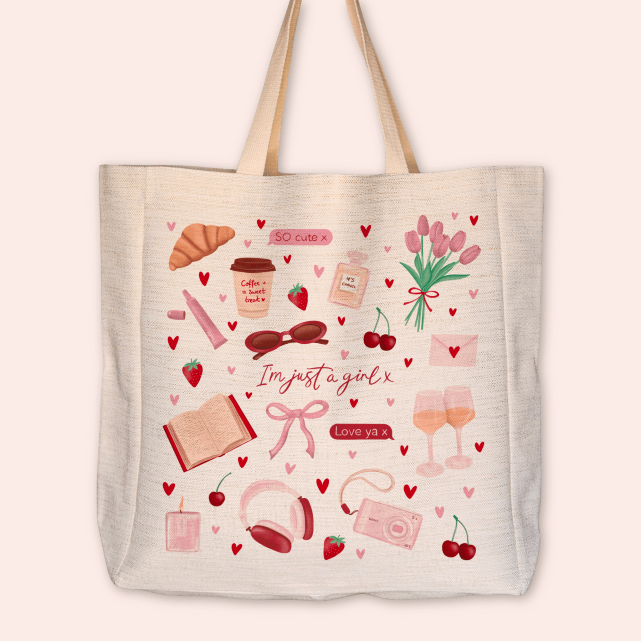 I'm Just A Girl Large Linen Tote Bag