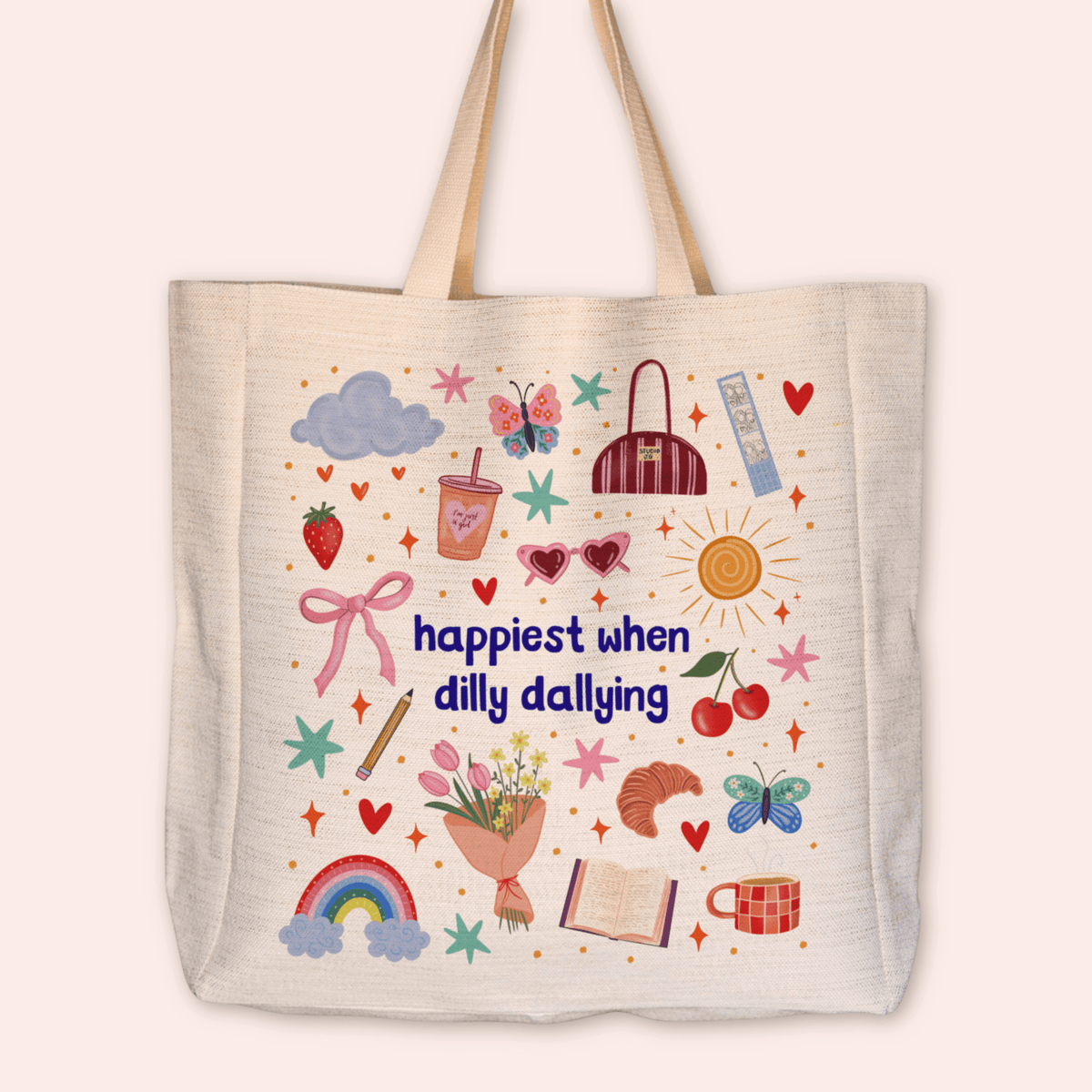 Dilly Dally Large Linen Tote Bag
