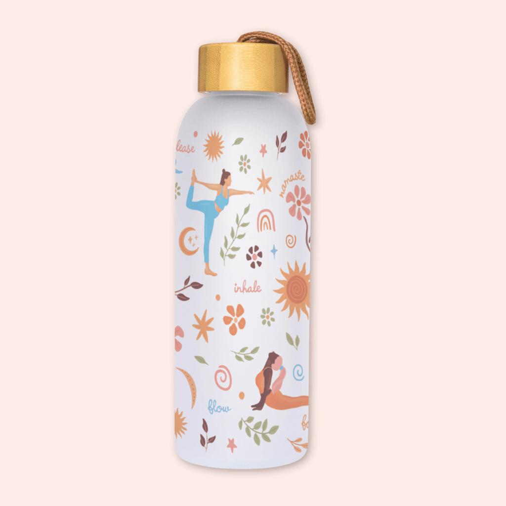 Yoga Girly Glass Water Bottle