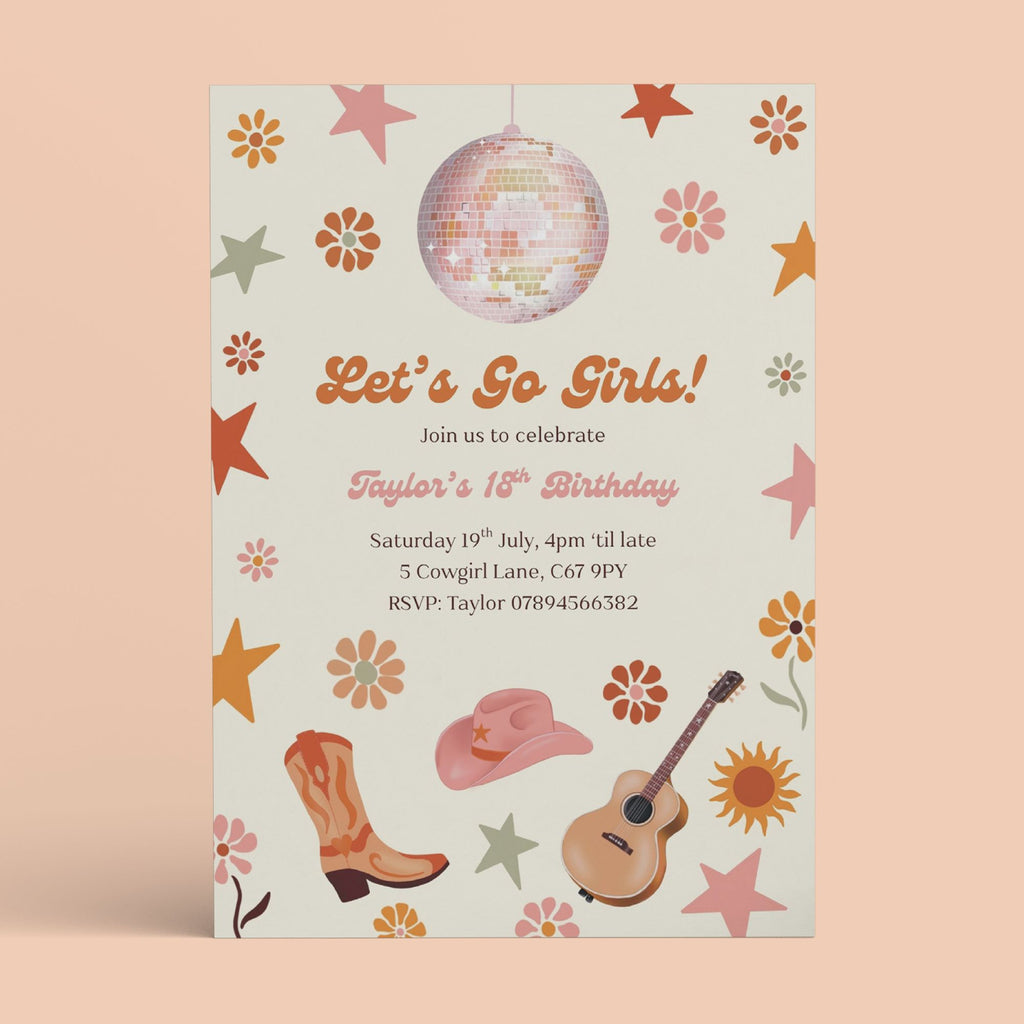 Cowgirl Birthday Party Invite - Editable Canva Template