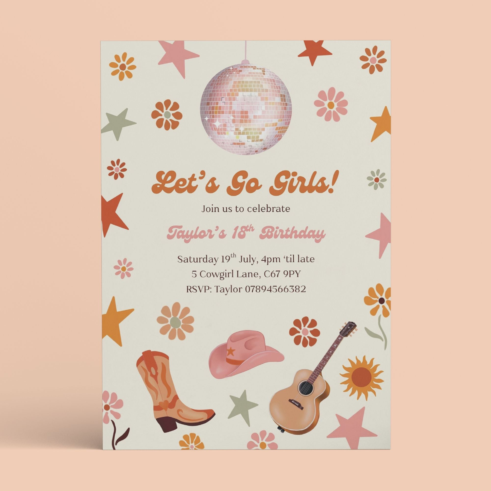 Cowgirl Birthday Party Invite - Editable Canva Template