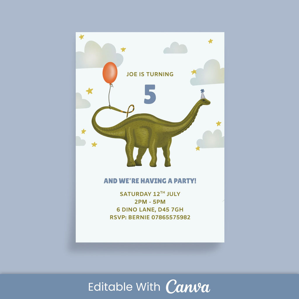Dinosaur Birthday Invitation - Editable Canva Template