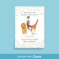 Jungle Animals Birthday Invitation - Editable Canva Template