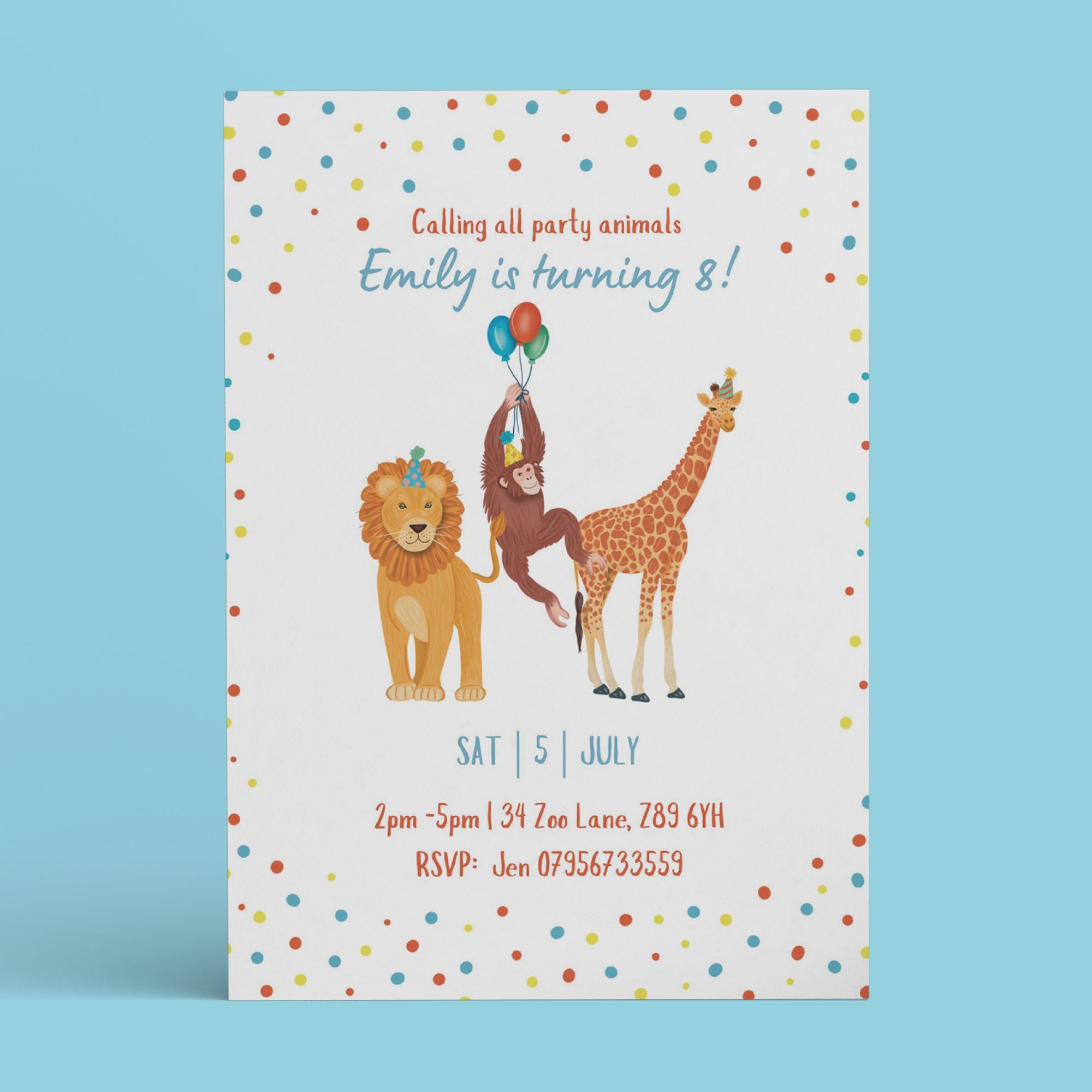 Jungle Animals Birthday Invitation - Editable Canva Template
