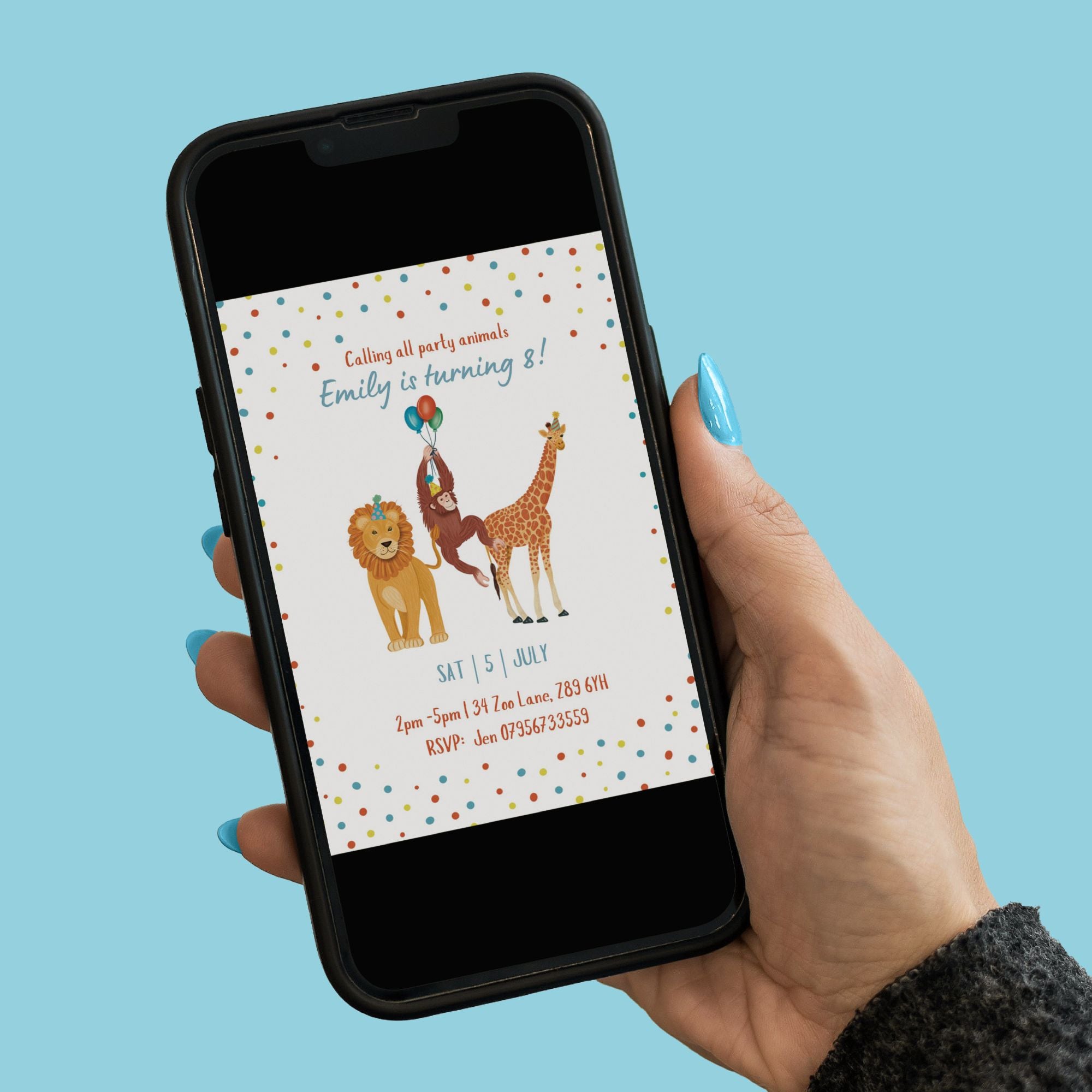 Jungle Animals Birthday Invitation - Editable Canva Template