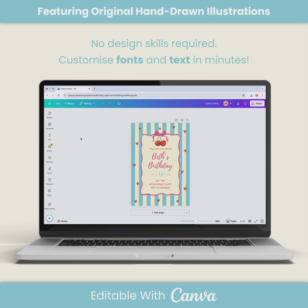 Cherry Party Invite - Editable Canva Template