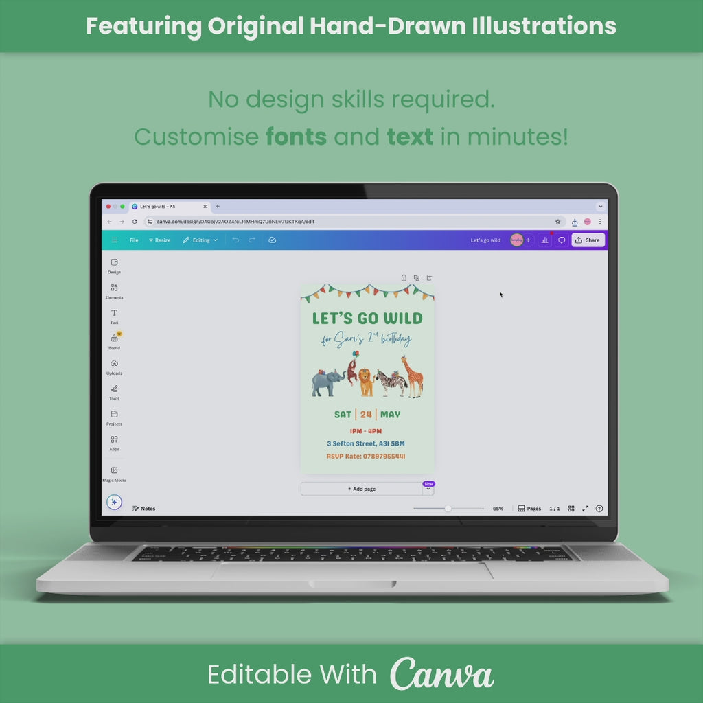 Go Wild Birthday Invitation - Editable Canva Template