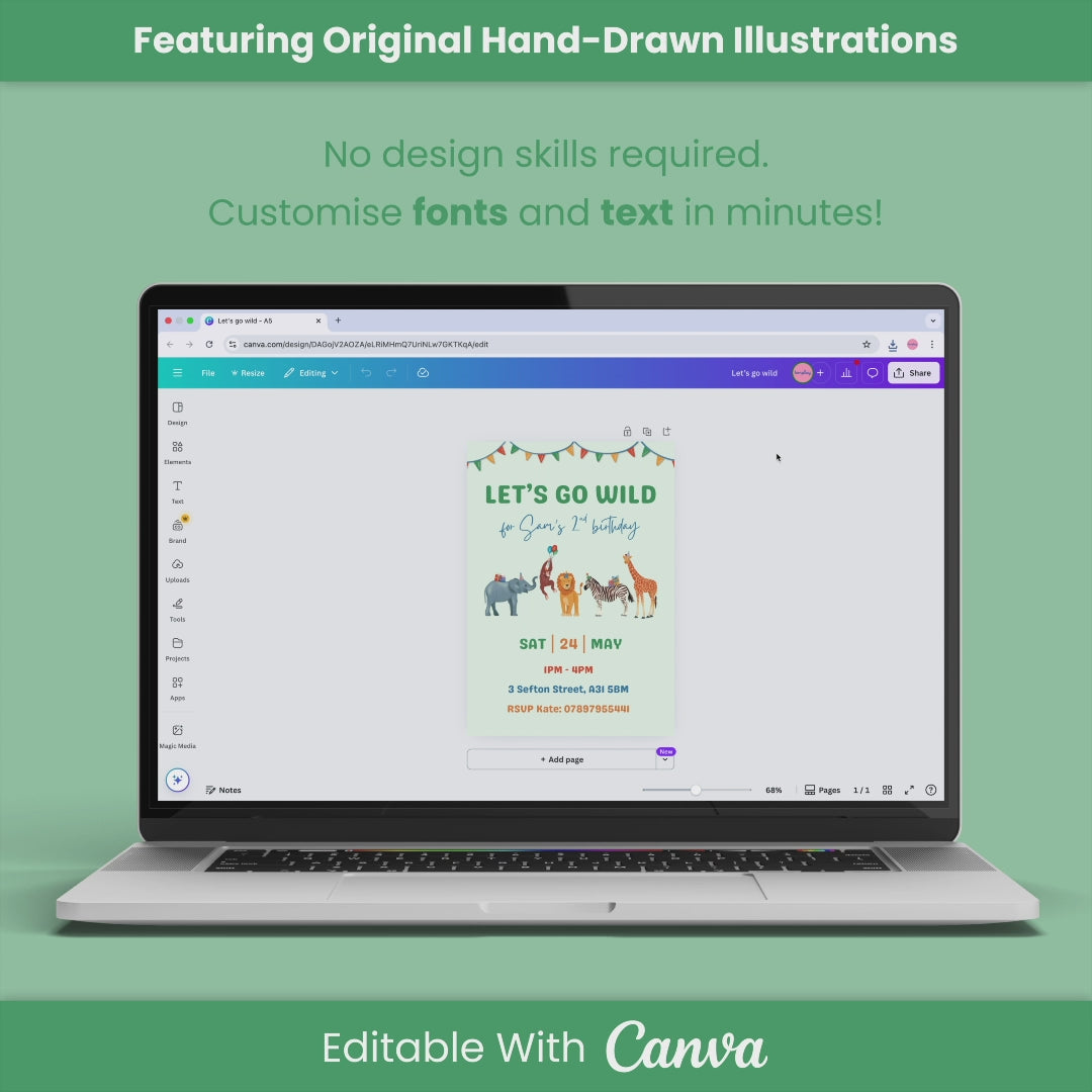 Go Wild Birthday Invitation - Editable Canva Template