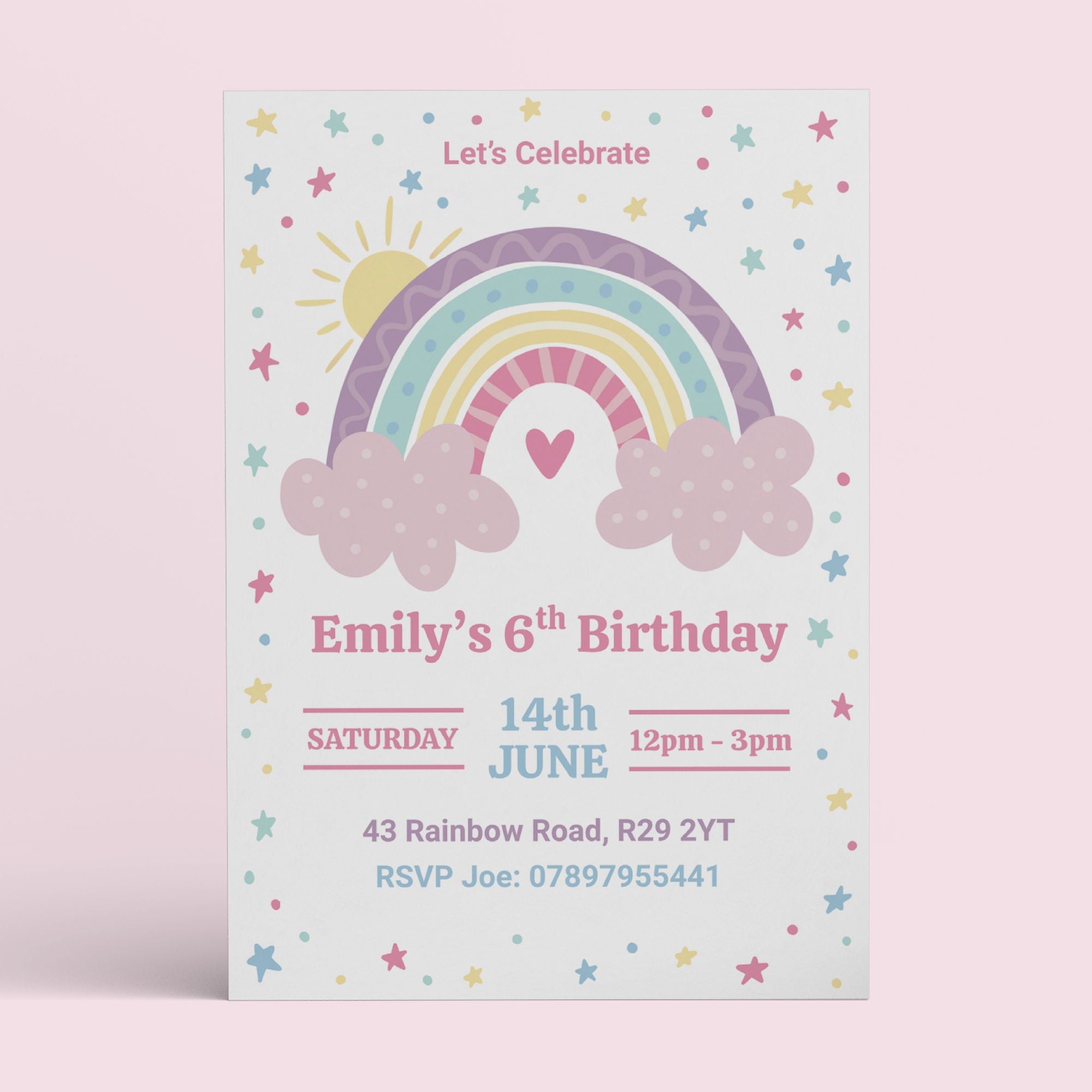 Rainbow Birthday Invitation - Editable Canva Template