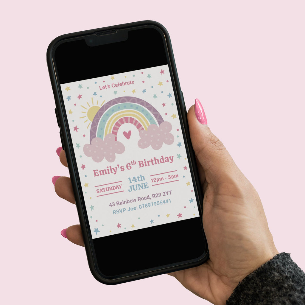 Rainbow Birthday Invitation - Editable Canva Template