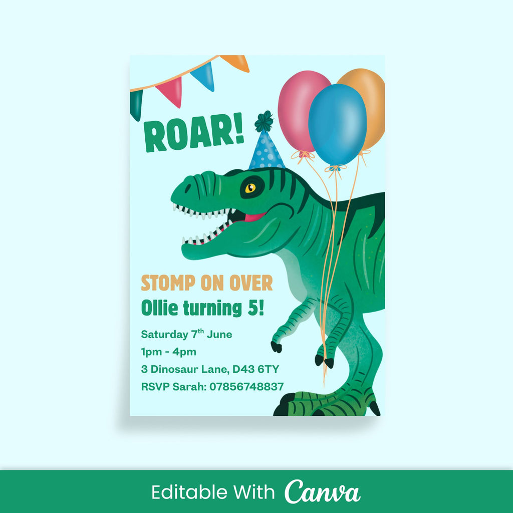 Roar! Dinosaur Birthday Invitation - Editable Canva Template