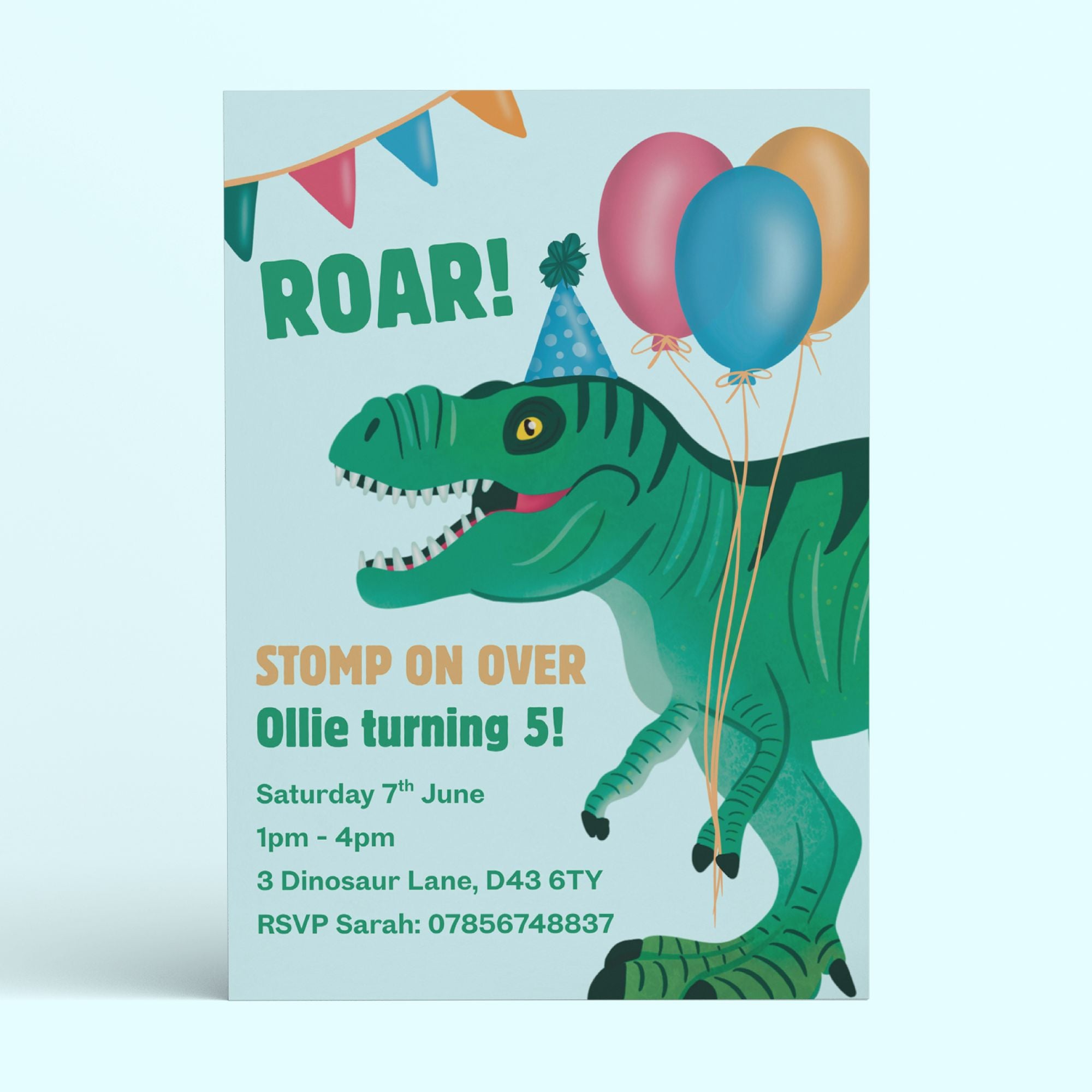 Roar! Dinosaur Birthday Invitation - Editable Canva Template