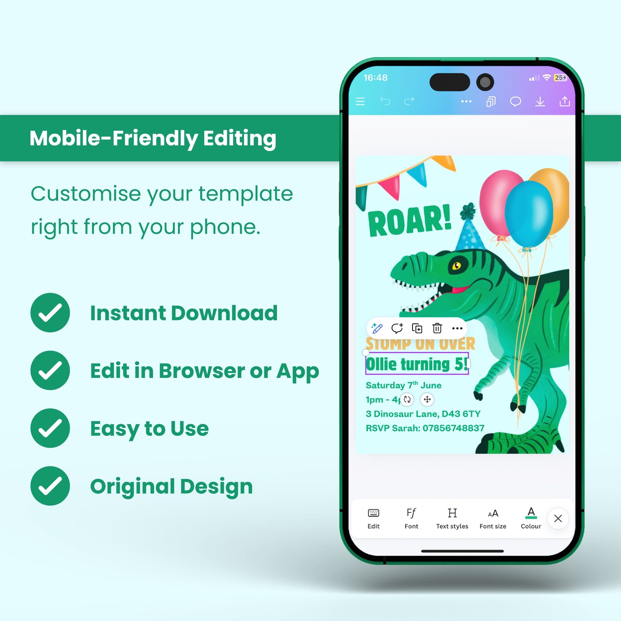 Roar! Dinosaur Birthday Invitation - Editable Canva Template