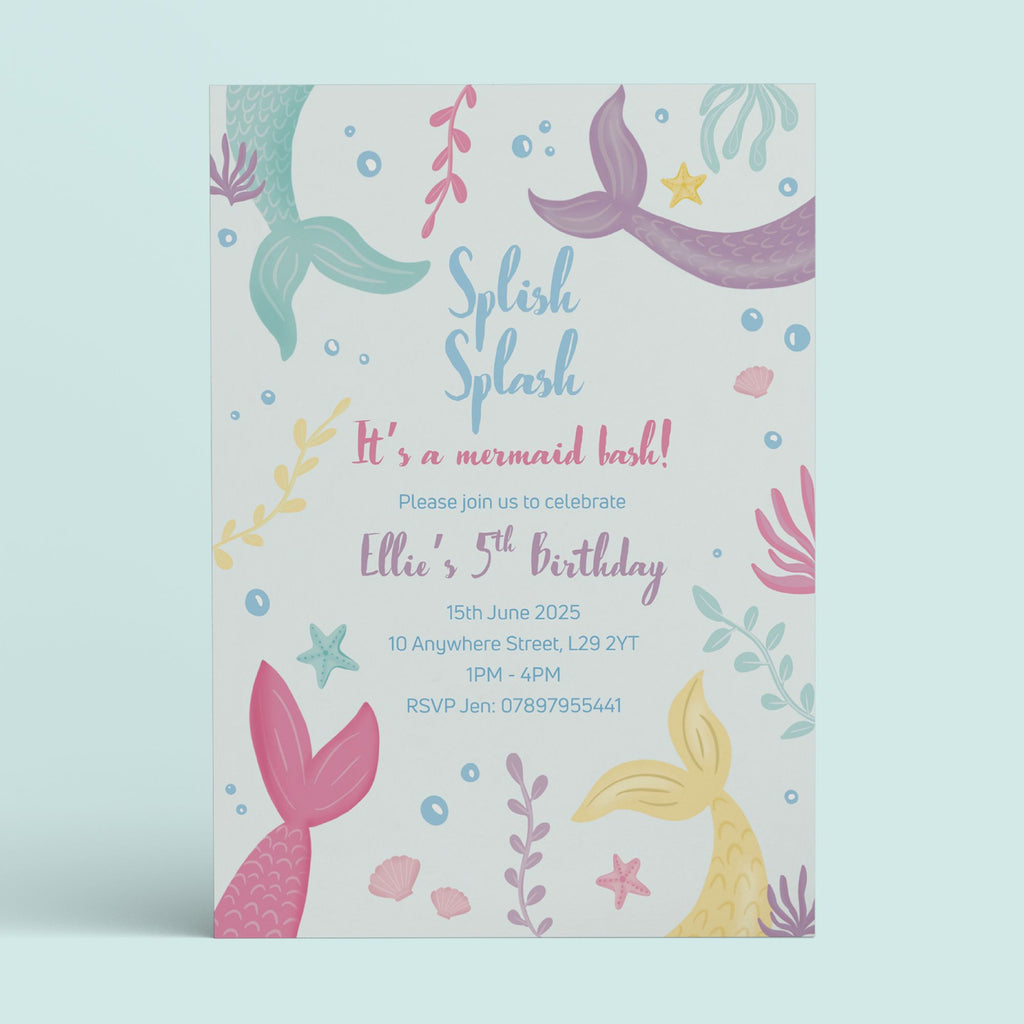 Splish Splash Mermaid Invitation - Editable Canva Template