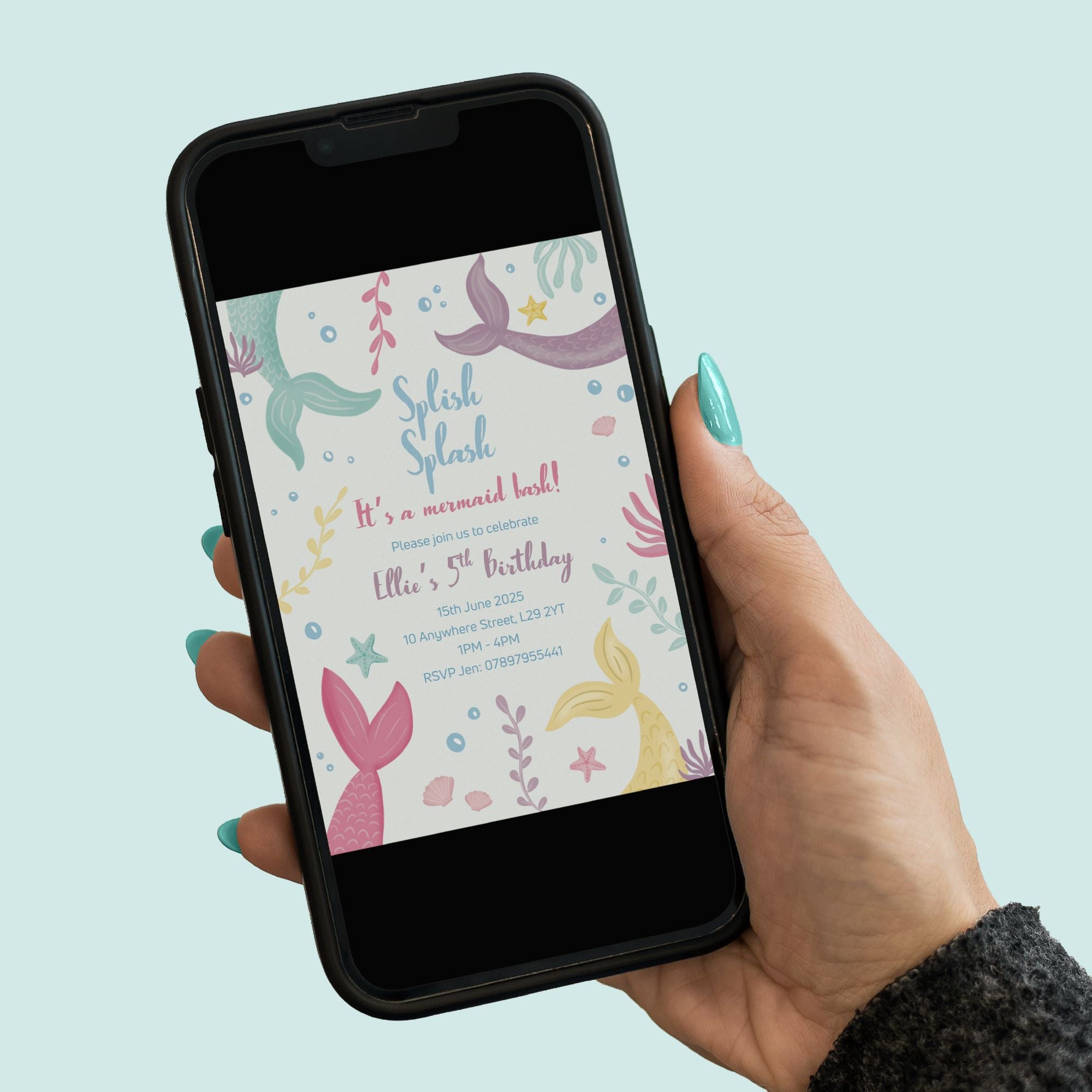Splish Splash Mermaid Invitation - Editable Canva Template